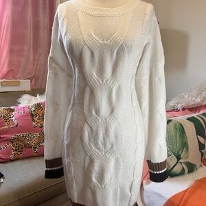 Cozy White Cable Knit Sweater Dress